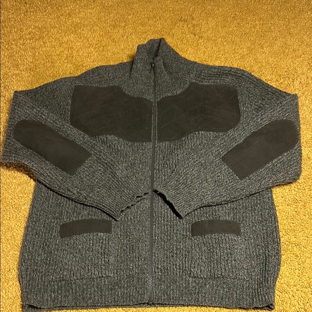 Men's Green Wool Sweater with Suede Leather Accents